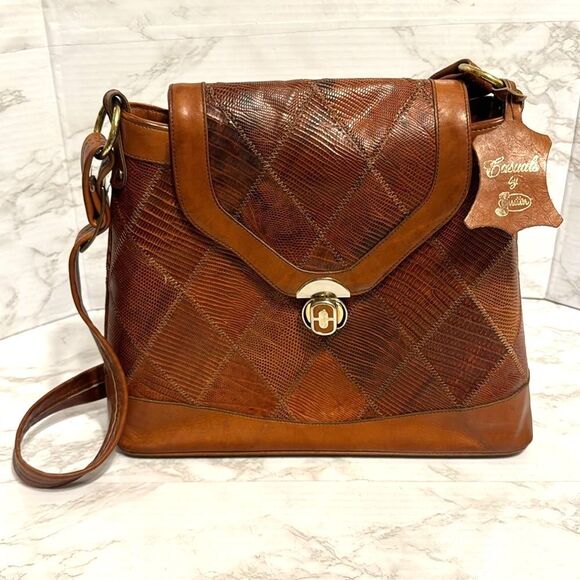 Justin boots leather patchwork brown shoulder crossybody purse rodeo western - Picture 2 of 14